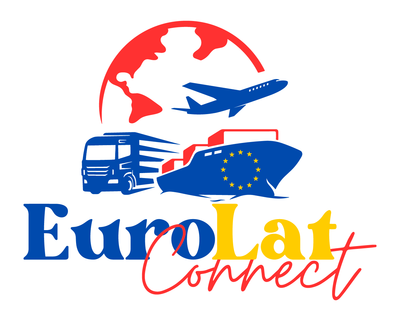 logo de eurolat con un camion,barco y avion